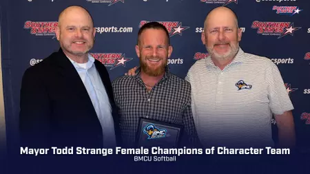 BMCU Softball Wins SSAC Champions of Character Award BMCU Softball earns SSAC Mayor Todd Strange Female Champions of Character Team Award